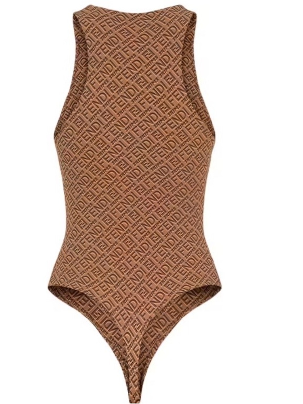 Fendi Tan Monogram High-Neck One-Piece Swimsuit - Picture 4 of 8